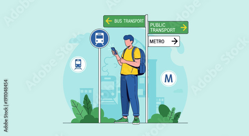Modern Urban Commuter Navigating Public Transport Options With Digital Navigation