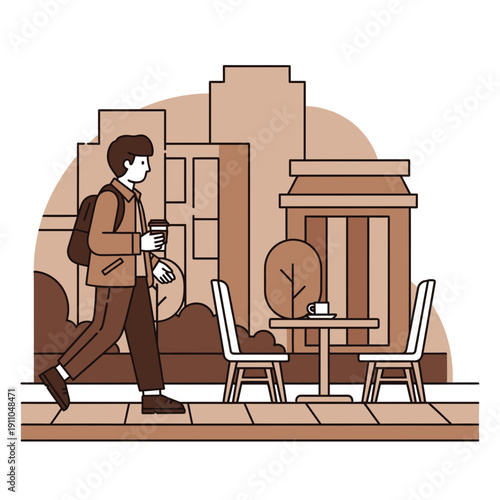 Modern Urban Dweller Enjoying Coffee On A City Sidewalk Outdoor Cafe Scene