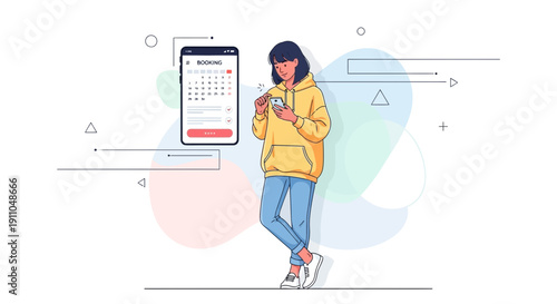 Modern Woman Uses Smartphone For Effortless Online Appointment Booking
