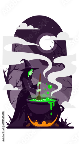 Mystical Witch Crafting Elixir Under The Moonlight For Occult Rituals And Halloween Events