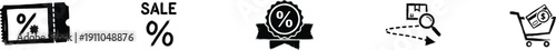 Discount Badge, Sale Percentage, Order Tracking and Add to Cart Button Ecommerce Icon Set