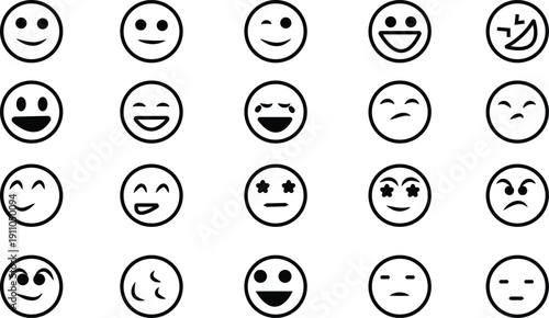 Doodle Emoticon Collection in Outline Style.