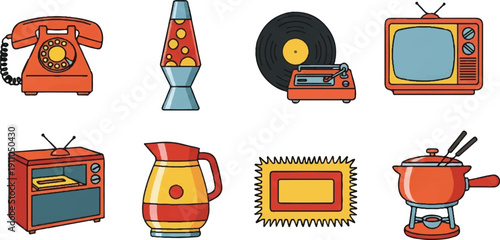 Retro technology and lifestyle elements collection vector illustration