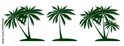 Set of Green Palm Tree Silhouettes  Tropical Vector Illustration
