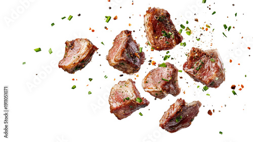 Juicy pieces of grilled meat with spices for barbecue