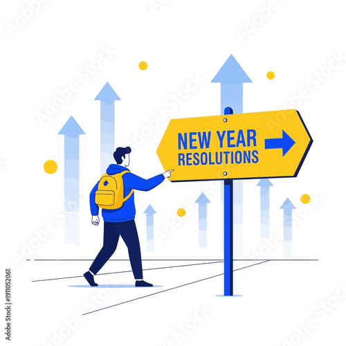 New Year Resolutions Sign Directional Arrow Forward Growth Concept
