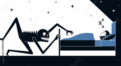 Nightmare's Approach: A Surreal Illustration of Fear Lurking in The Dark