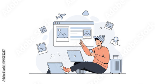 Online Travel Planning And Information Gathering, A Modern Illustration For Web Content