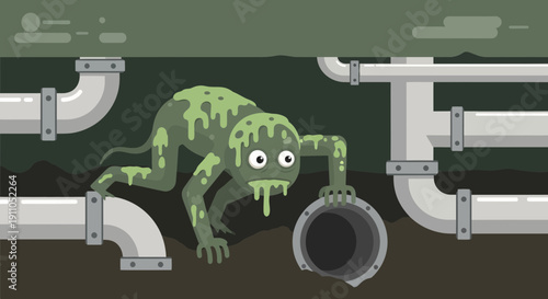 Oozing Creature Emerging From Drainage Pipes