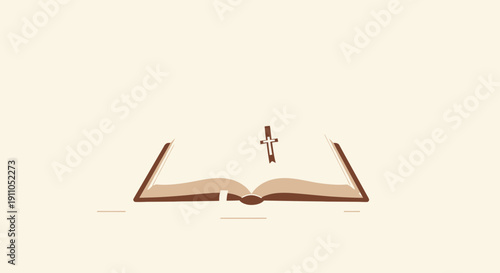 Open Book With Cross Illustration Concept Sacred Text