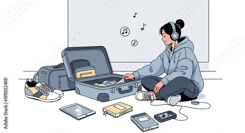 Packing For Adventure Young Woman Prepares Her Suitcase With Digital Devices