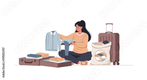 Packing For An Adventure Woman Prepares Luggage With Care