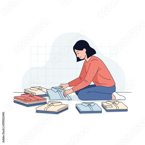 Organizing Clothing Stacks Neat Folds Household Routine