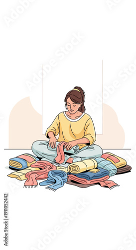 Organizing Colorful Folded Textiles With Gentle Care And Precision