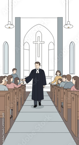 Pastoral Sermon In A Church Congregation Gathering For Worship Service