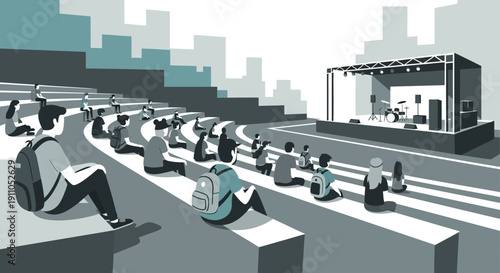 Outdoor Audience Attends Live Music Performance Stage Event