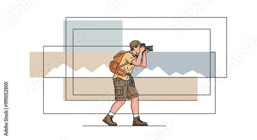 Outdoor Photographer Capturing Mountain Views Through Abstract Frames