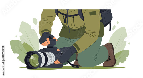 Outdoor Photographer Capturing Nature With Professional Camera Equipment