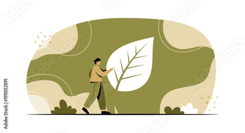 Person Holding Giant Leaf Symbolizing Environmental Care And Growth