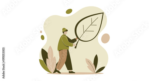 Person Carrying a Giant Leaf Emblematic of Nature and Growth