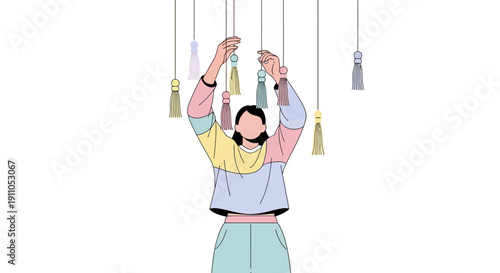 Person Interacting With Decorative Tassels