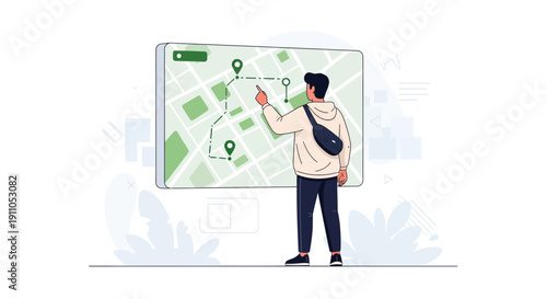 Person Interacting With Digital Navigation Map For Travel Planning