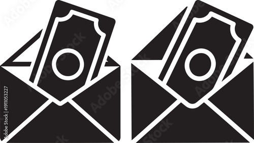 Envelope with money icons, representing financial transactions, payments, and cash envelopes