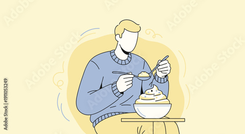 Person Enjoying A Generous Bowl Of Delicious Dessert Or Creamy Meal