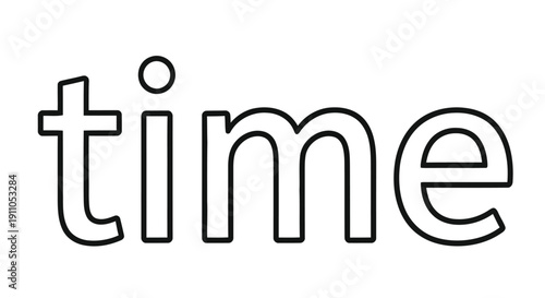 Simple illustration of the word time in a clean black and white outline style