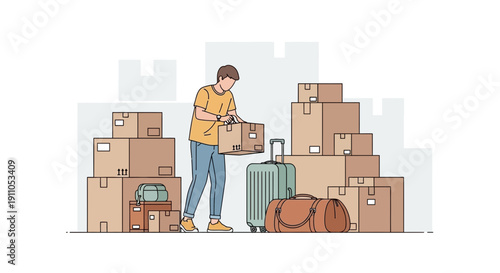 Person Packing Luggage Surrounded By Moving Boxes Preparing For Relocation Adventure