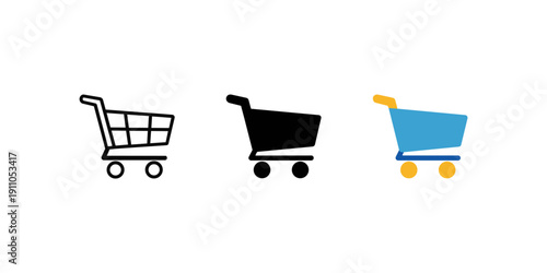 Shopping Cart Icon Set – Outline, Solid and Color E-commerce Vector Collection