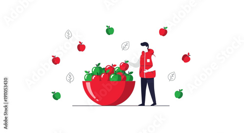 Person Harvesting Apples In A Large Bowl Illustration