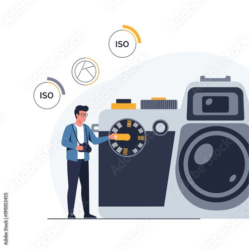 Photographer Adjusting Camera Settings Demonstrating Photographic Principles For Creative Imagery