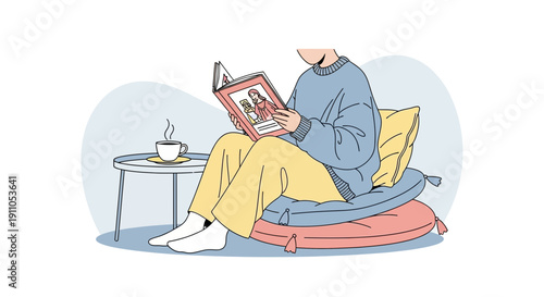 Person Reading Book Enjoying Cozy Moment With Coffee