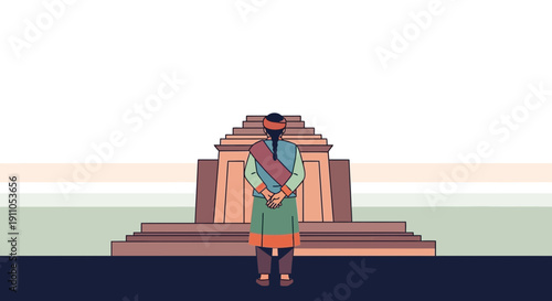 Person Reflecting Before Monumental Steps Architectural Structure