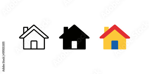 House Icon Set – Outline, Solid and Color Home Real Estate Vector Collection