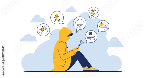 Person Using Smartphone To Check Weather Forecasts And Climate Conditions