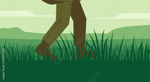 Person Walking Through Tall Grass On A Spring Day Scenic Landscape