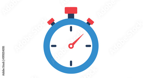 Simple blue stopwatch icon with a red button and white face indicating timing
