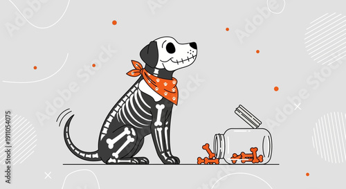 Playful Skeleton Dog Character Ready For Halloween Fun With Bone Treats