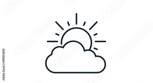 Minimalist line art icon representing partly cloudy or hazy sunshine conditions suggesting mild weather changes on transparent background