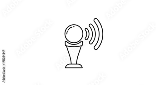 Simple line art icon depicting a broadcasting microphone with clear sound wave transmission signals on transparent background
