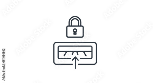 Simple line art icon representing secure data input or guarded access point scanning process on transparent background