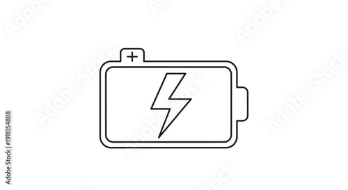 Simple outline icon representing a portable power cell indicating active charging status with electrical energy on transparent background