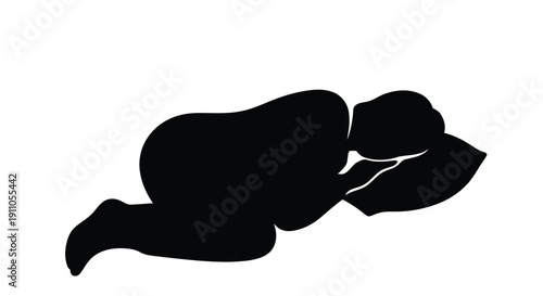 Abstract black silhouette of  a person sleeping peacefully on a white background