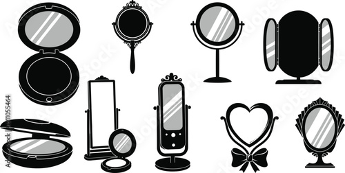 Collection of various mirrors and makeup compacts