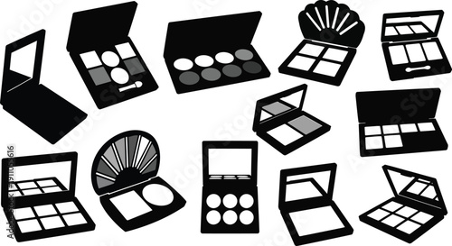 Collection of various makeup palettes and compacts