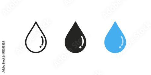 Water Drop Icon Set – Outline, Solid and Color Liquid Symbol Vector Collection