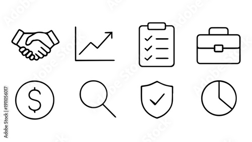 Modern Professional User Profile & Management Icon Set – Minimalist Line Art on png background, business icons, strategy icons, process icons, workflow icons, management icons, corporate icons, 