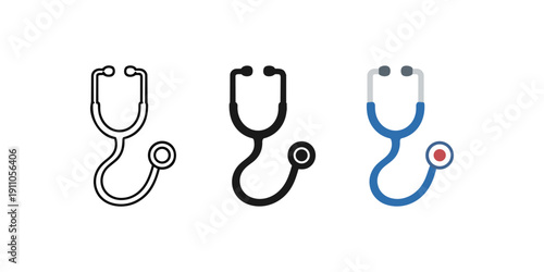 Stethoscope Icon Set – Outline, Solid and Color Medical Diagnostic Vector Collection